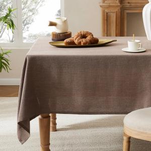 Linen Tablecloth for Rectangle Table, 52x70 Inch Cocoa Brown, Farmhouse Style Brown Tablecloth, Water Resistant Burlap Tablecloths for Dining Table Farmhouse Kitchen
