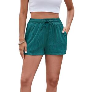 Women's Casual Drawstring Shorts Ladies High Waisted Textured Summer Lightweight Sweat Shorts with Pockets, Dark Green, Size M