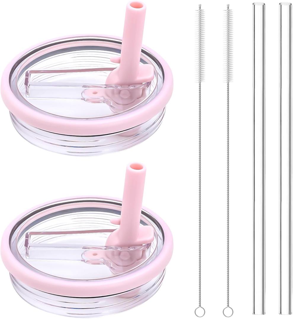 40 oz Tumbler Flip Straw Lid Replacement - Compatible with hydrojug lid replacement 40 oz. Pack of 2. (Pink)