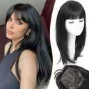 PANEWAY Hair Topper With Bangs 18inch Straight Hair Toppers For Women With Thinning Hair 360 3d Realistic Toppers Long Layered Hair Pieces For Women-1b