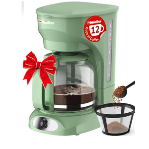 MUELLER HOME 12-Cup Drip Green Coffee Maker, Borosilicate Carafe, Auto-Off, Reusable Filter, Anti-Drip, Keep-Warm Function, Clear Water Level Window, Green Kitchen Accessories & Décor