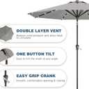 9FT Patio Umbrella with Solar Lights,Outdoor Market Umbrella with Tilt and Crank, LED Lighted Table Umbrella for Garden,Deck,Backyard,Pool,Beach (Light Gray)