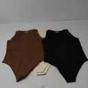OQQ Women's 3 Piece Bodysuits Sexy Ribbed One Piece Sleeveless Halter Neck Tops Leotard Summer Trendy (Large, Black Coffee Beige)
