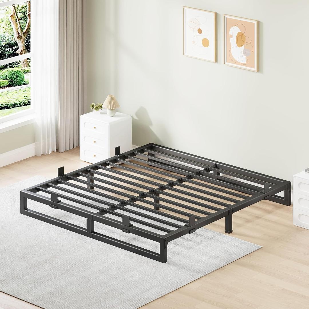 6 Inch Metal King Bed Frame with Steel Support, Noise-Free
Easy Assembly, Underbed Storage, U-Shaped Groove, 6 Mattress Baffles, No Box Spring Needed, Rubber Pads, Squeak Free, Black