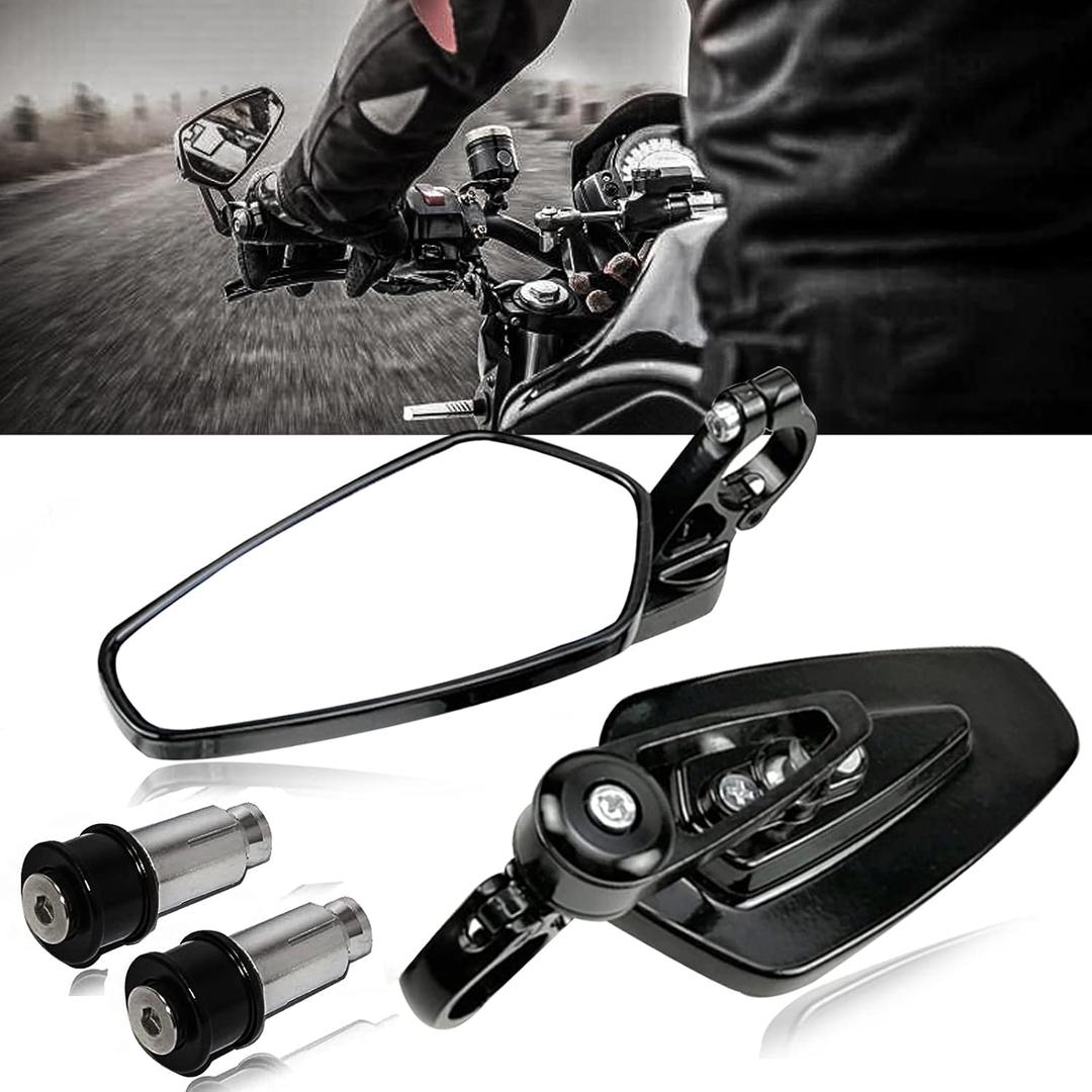 Black 7/8" Bar End Motorcycle Mirror Rearview CNC Motorcycle Mirrors Compatible With Honda GROM MXS125 CB500F Yamaha MT-03 MT-07 FZ-07 MT-09 MT-10 Z125 pro Z650 Z750 and More