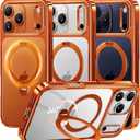 CASEKOO Cosmic Orange Glossy for iPhone 17 Pro Max Case [360 Spin Magnetic Stand][Fit for MagSafe][17FT Military Protection] Slim Polished Frame Titanium Alloy Sturdy Stand 6.9", Cosmic Orange