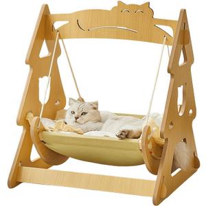 Piegricdiat 2 in 1 Wooden Cat Hammock, Comfortable and Breathable Hanging Cat Bed with Soft Mattress and Pillow，Suitable for Cats or Small dogs