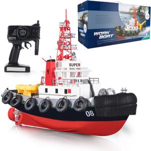 23.6" Inch 60CM US Remote Control Tug Boat RC Fireboat Rescure Boats 4CH Electric RC Watercraft 15km/h w/Powerful Motors Spaying Water on Lake Pool for 14Y+ Beginners RTR, 23.62" x 9.05" x 17.7"