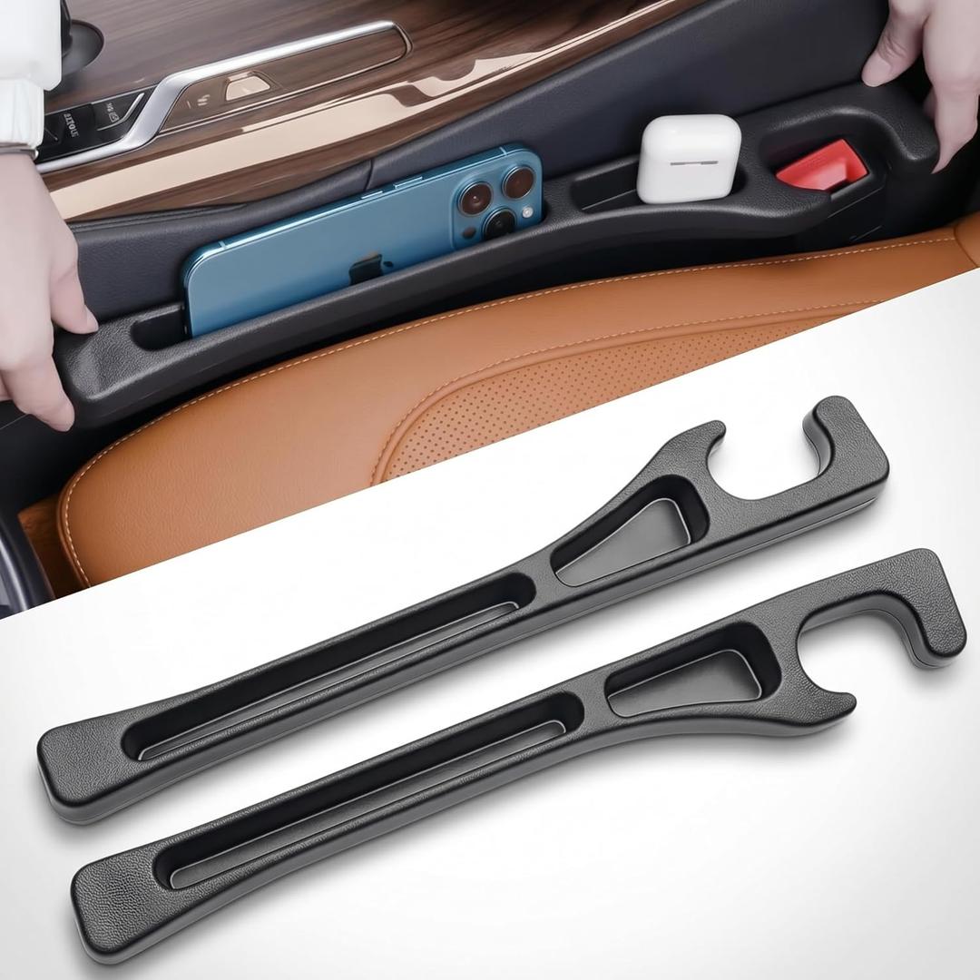 2 Pack Car Seat Gap Organizer, Seat Gap Filler Plug for Cars, SUVs & Trucks Prevents Lost Items, Great for Rideshare, Daily Commute & Long Trips, Universal Fit PU Leather, Black