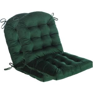 Set of 2 High Back Tufted Outdoor Chair Cushion, 44 x 21 Inch, Water Repellent, Outdoor Dining Chair Cushions with Ties, Patio Seating Cushions for Garden Patio Furniture (Dark Green)