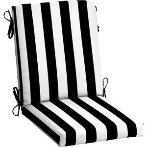Arden Outdoor Patio Dining Chair Cushion, 20x44, Rain-Proof Seat Pad, Fade-Resistant Outdoor Cushion Black Cabana Stripe (1 Pack)