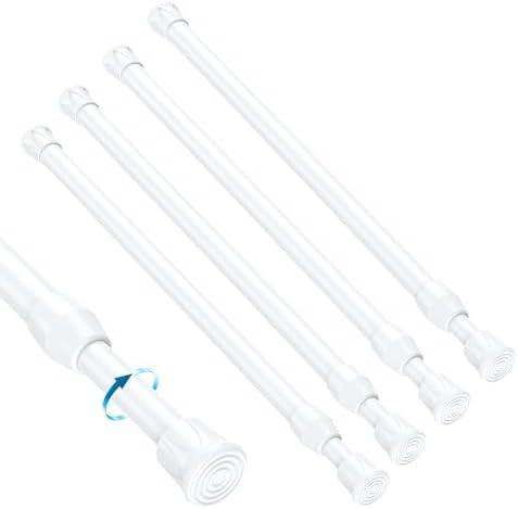 MEXAU 4PCS Small Tension Curtain Rod 11 to 19 Inch, White Short Curtain Rods No Drilling, Loaded Expandable Spring Curtain Rods for Kitchen, Closet, Cupboard, Door, Bookshelf