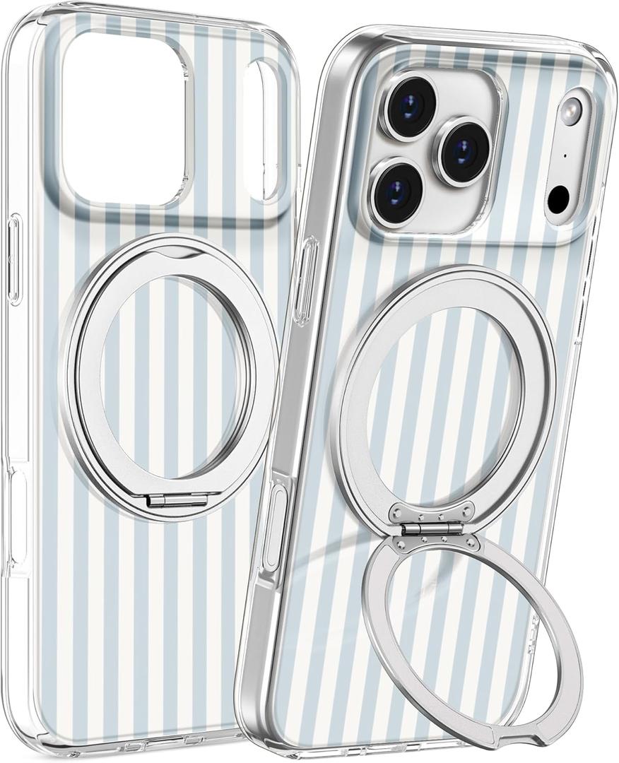 Loheckle for iPhone 17 Pro Case with Stand- Compatible with MagSafe Women Girls Cute Girly Aesthetic Unique Design Soft TPU Magnetic Ring Phone Cover for Apple 17 Pro, Stripes