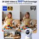 Veise 2K Indoor Camera for Home Security, 360 Wireless WiFi Pet & Baby Monitor with Phone App, AI Motion Detection, 2-Way Audio, Night Vision, SD/Cloud Storage, Works with Alexa & Google Home, 2.4GHz