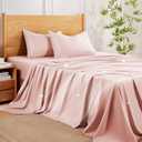 MR&HM Full Size Bed Sheets, 4-Piece Cooling Sheets, Rayon Derived from Bamboo & Polyester Blend, Soft & Silky, 15" Deep Pockets with Elastic Straps, Hotel Luxury for Hot Sleepers, Pink