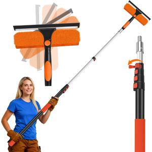 26FT Telescoping Window Squeegee Kit | 2-in-1 Professional Window Washer & Microfiber Scrubber with Extension Pole | High Reach Cleaning Tool for Outdoor, Indoor Windows & Glass, 20FT