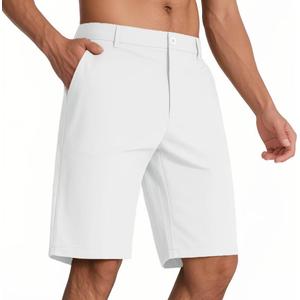 SNOWTEN Men's Classic Fit 9 Inch Golf Shorts Lightweight Quick-Dry Stretch Fabric with 4 Pockets for Hiking Casual Work White, 32