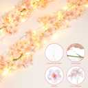 Sunm Boutique 12-Pack 70.8 Ft Artificial Cherry Blossom Garland Cherry Blossom Hanging Vine with 65.6 Ft Long 160 LED String Lights Silk Sakura Vines Garland for Wedding Party Home Decor, Pink