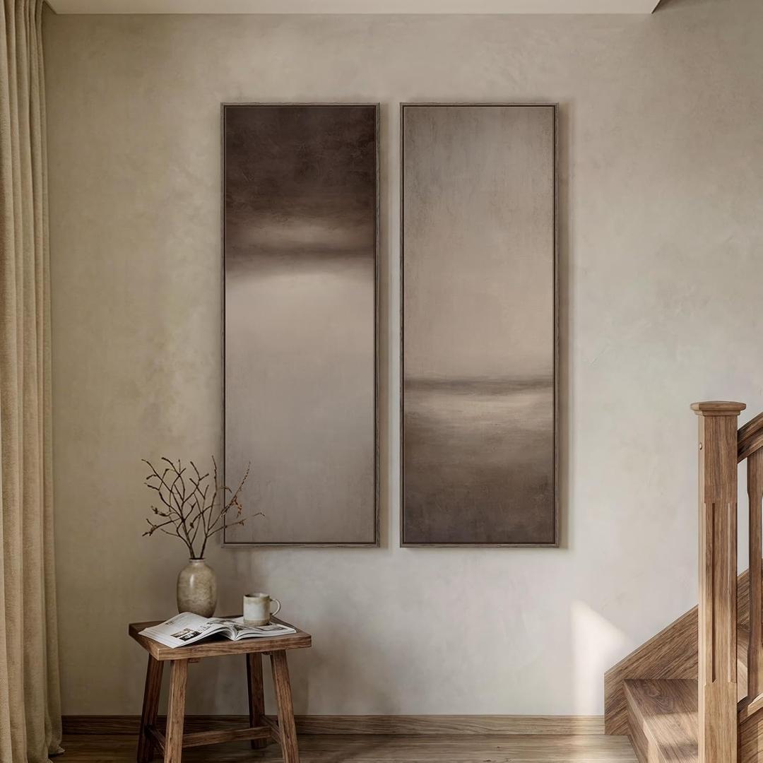 Long Narrow Framed Brown and Beige Neutral Abstract Vertical Wall Art, Set of 2 Modern Canvas Prints Paintings Artwork for Walls, Minimalist Pictures for Living Room Bedroom Hallway Entryway Wall Decor, 20"W x 60"H x 2Pcs