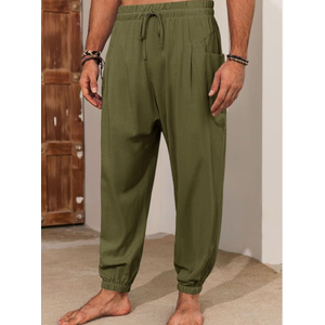 Runcati Mens Harem Pants Casual Elastic Waist Drawstring Baggy Pants Summer Hippie Hip Hop Trousers, Size M