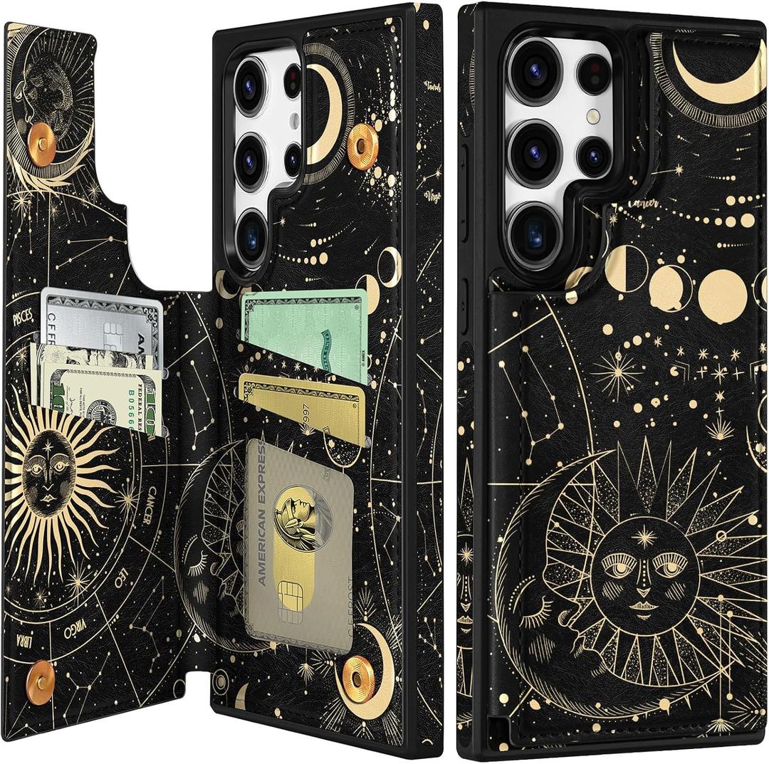 Shorogyt for Samsung Galaxy S22 Ultra Wallet Case with Card Holder - Designer Constellation Pattern Kickstand Magnetic Clasp Back Flip Folio Leather Phone Cases for S22 Ultra for Women Men Girls