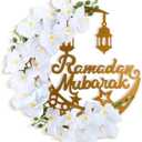Lineshading Eid Ramadan Mubarak Wreaths Ramadan Decorations for Home Front Door Eid Decor Round Metal Hoop Floral Hanging Garland for Wall Window Indoors Outdoor Farmhouse Decor (Classic)