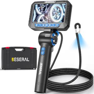 Two-Way 210Articulating Borescope - JESERAL 5" HD 1080P Inspection Camera Screen with Light, Endoscope with 8.5mm Len IP67 Waterproof Probe, 3X Zoom Bore Scope with Semi-Rigid 5FT Cable for Mechanic