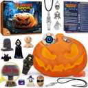 PIBEX Spooky Pumpkin Dig Kit Excavation Science Kit with 14 Hidden Treasures (4 Metal Charms + 10 Creepy Minis) DIY Necklace Craft & Archaeology Adventure Toy for Kids Ages 6+