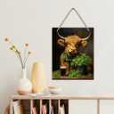 Highland Cow Decor, St Patricks Day Decor, St. Patrick's Day Decorations, Highland Cow Wooden Sign Home Office Living Room Kitchen Coffee Bar Hanging Wall Art Decorations 10 X 8 Inches