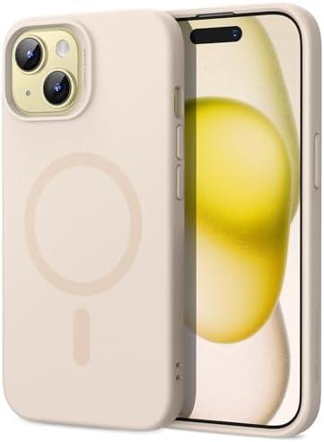 ESR for iPhone 15 Case with MagSafe, Supports Magnetic Charging, Slim Liquid Silicone Case, Shock Absorbing, Screen and Camera Protection, Cloud Series, Light Tan