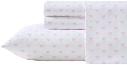 Laura Ashley - Kids Sheet Set, Ultra-Soft & Breathable Toddler Bedding with Matching Pillowcases, Wrinkle-Resistant, Ideal Girl Room Essentials (Lovely Bows Pink, Queen)