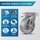 5"x2" Industrial Casters- Heavy Duty Casters, Cast Iron Wheel,Steel Casters Set of 4 Capacity up to 4000 Lb. Use for Platform Truck, U-Boat Cart,Workbenche(2 Swivel & 2 Rigid)