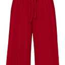 PRETTYGARDEN Womens Summer Outfits 2 Piece Sets Casual Ribbed Knit Crop Tube Top Wide Leg Pants Spring Matching Lounge Set (Small, Red)