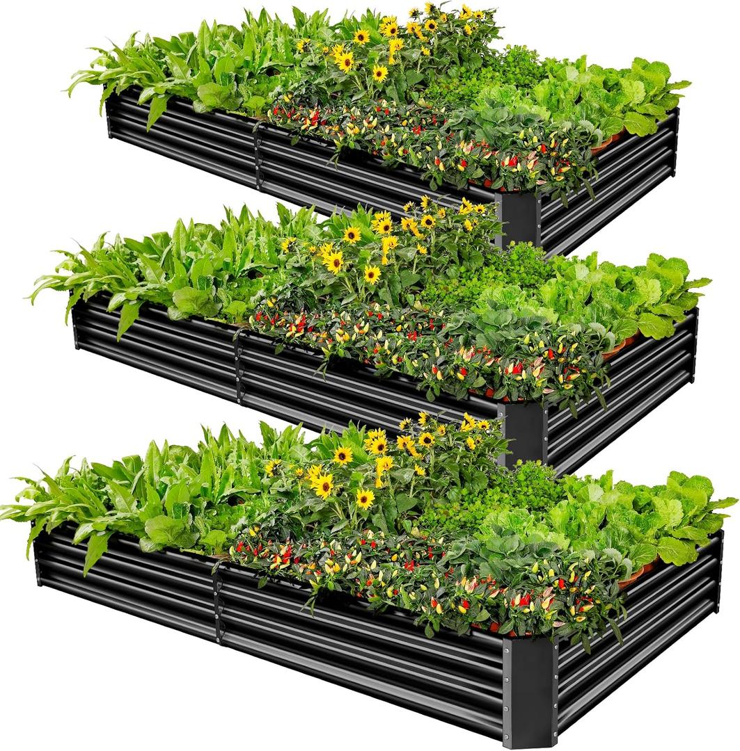 Land Guard 3 Pack 841ft Galvanized Metal Raised Garden Bed, Metal Planter Kit Box Outdoor for Deep-Rooted Vegetables, Flowers, Green and Herbs, Gray