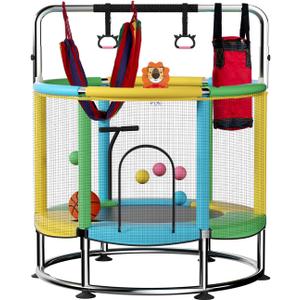 55" Trampoline for Kids，Indoor&Outdoor Toddler Trampoline | Supports 440 lbs, indoor and outdoor kids' trampoline, steel springs，anti-tilt stability, adjustable gymnastics bar