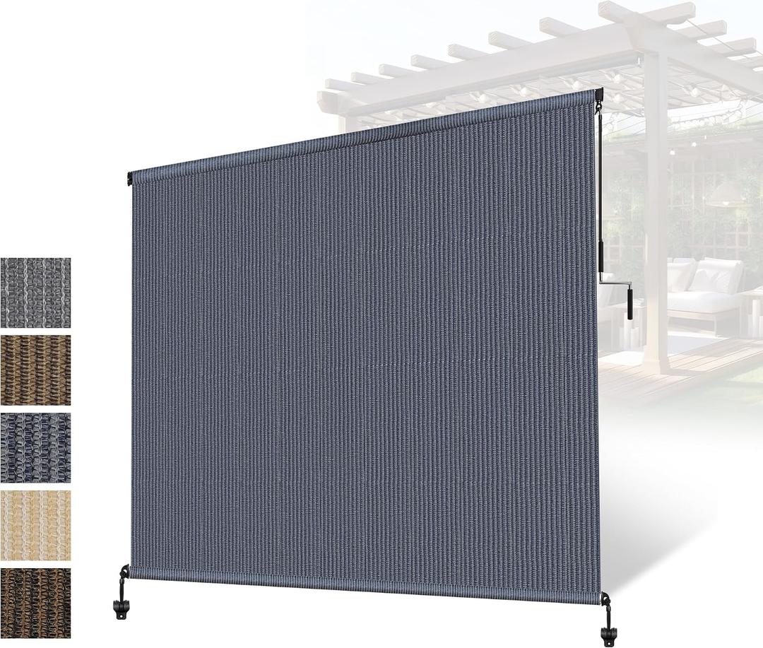 Outdoor Roller Shade 8'W x 6'H,Patio Shades Roll Up Outdoor Blind for Porch | Exterior Cordless Patio Blinds for Porch Privacy Protection,Keep Cooler,UV Sun Blocking,One-Piece Fabric,Easy Install & Clean, 96"W x 72"H