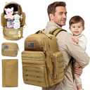 DBTAC Diaper Bag Backpack for Dad, Large Baby Nappy Bag for Men with Changing Mat, Insulated and Wipe Pockets, Stroller Straps, Brown
