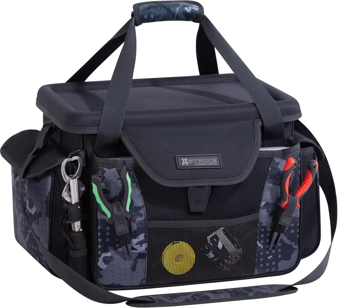 X Strike Fishing Bag - Waterproof Storage with 4 3600 Tackle Box, Saltwater & Freshwater Shoulder Bag for Camping, Hunting, Hiking, Travel, Extra Large