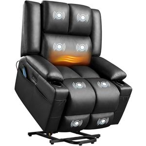 Yaheetech Large Electric Power Lift Recliner Chair, PU Leather Massage Chair with Heat and USB Port for Elderly, Ergonomic Lounge Chair with 2 Cup Holders Side Pockets, Overstuffed Wide Single Sofa