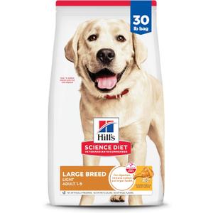 Hill's Science Diet Large Breed Light Adult Dry Dog Food 1-5, Quality Protein for Weight Management Support, Chicken & Barley, 30 lb. Bag (EXP 09/18/26)