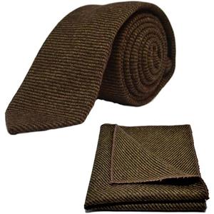 Dark brown and black tie and pocket square set in a sharkskin effect fabric