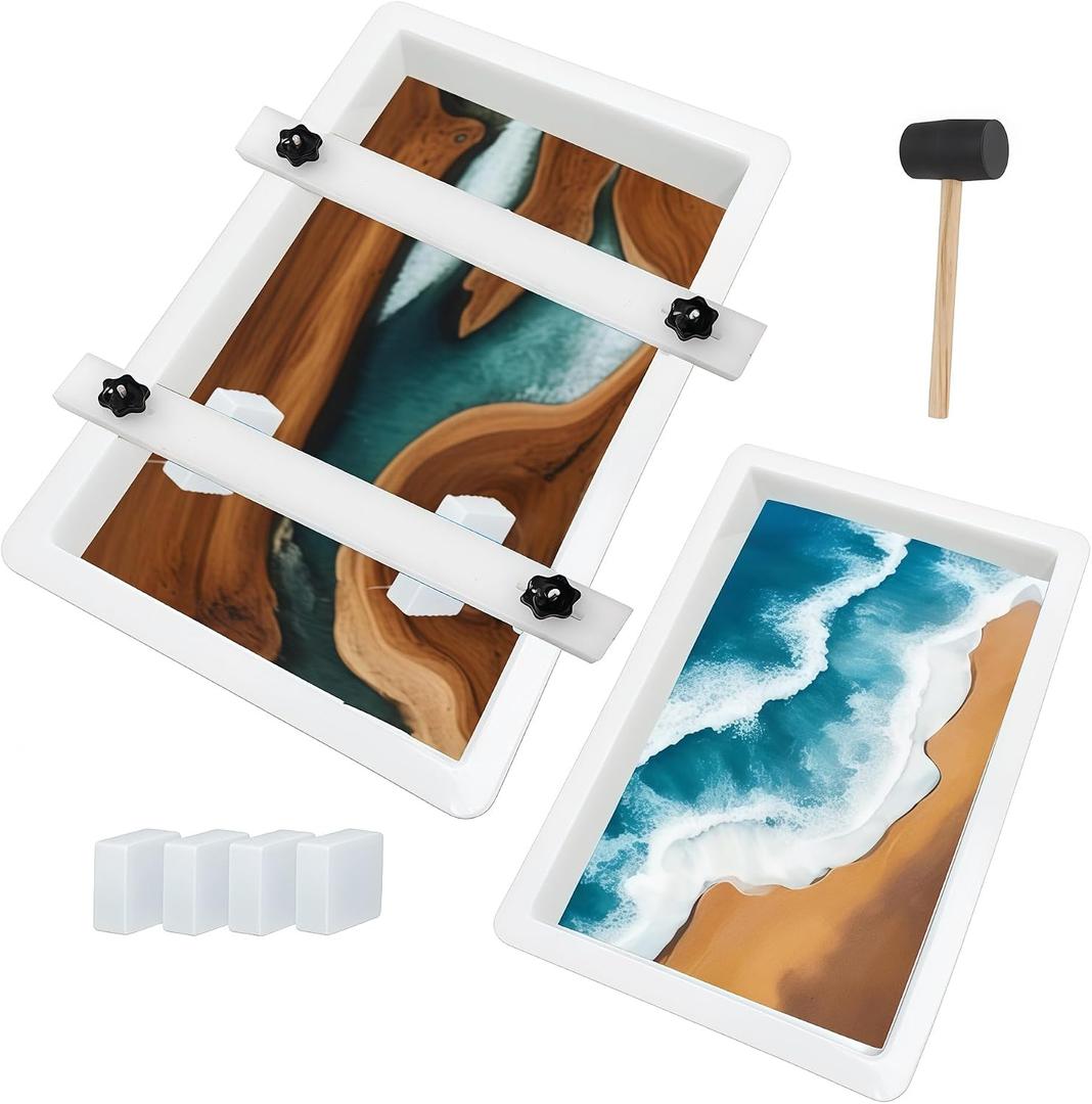 2Pcs Large Epoxy Mold with Clamping System 19.5x11x3 inch 15.8x9x3 inch Rectangles Epoxy Resin Molds for River Table, Coffee Side Table,Cutting Board, Charcuterie Board, Art Panel
