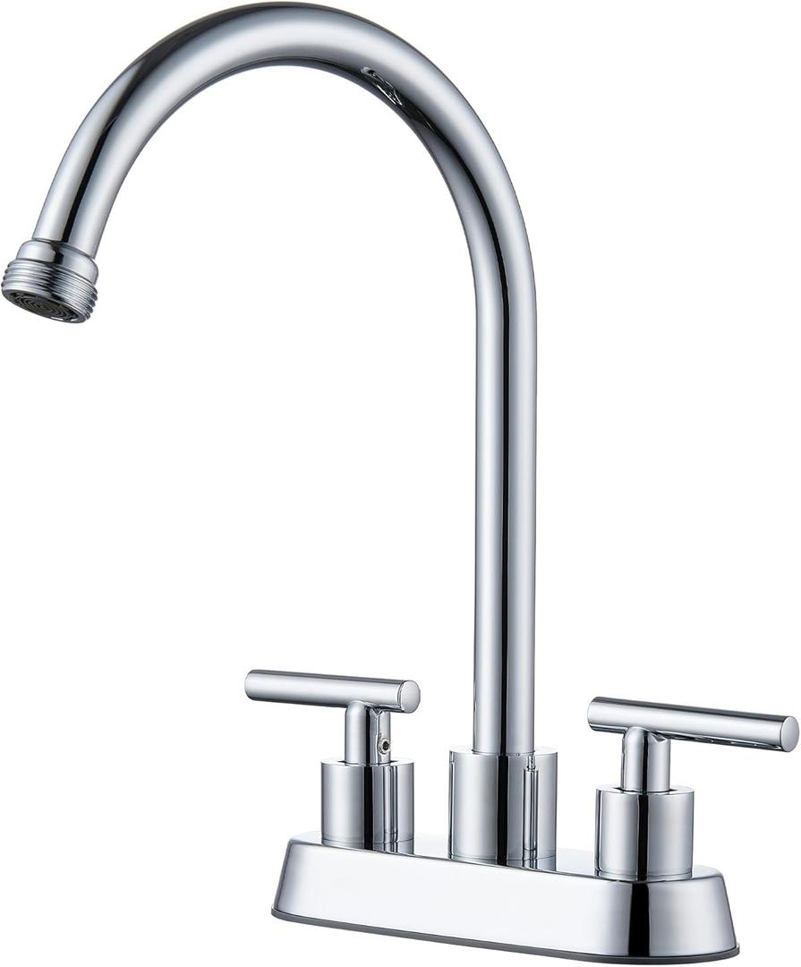4 Inch Centerset Laundry Faucet, 2 or 3 Hole Deck Mount, Chrome Utility Sink Faucet with 360 Swivel Spout and 3/4'' Thread End Garden Hose Adapter