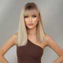 PARK YUN 18 Inch Light Blonde Bob Wig with Dark Roots Straight Bob Cut Wig for Women Synthetic Shoulder Length Wigs with Bangs Heat Resistant Daily Party Cosplay