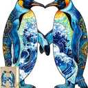 Jigfoxy Wooden Puzzles for Adults, Penguin Wood Puzzle for Adults, Unique Animal-Shaped Wooden Jigsaw Puzzle, Valentines Day Gifts for Puzzle Lovers, Family and Friends (M-11.4 * 10.2in-185pcs)