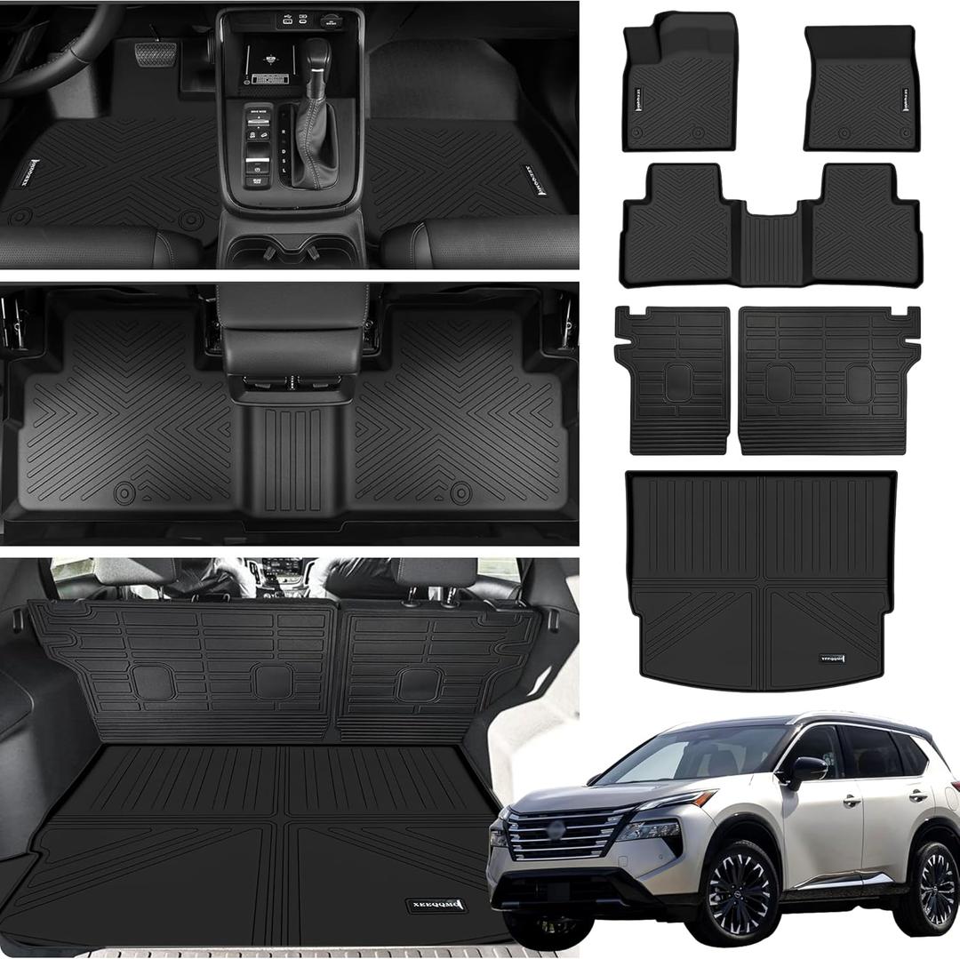 Floor Mats & Cargo Liner for 2021-2025 Nissan Rogue with Backrest Mat S/SV/SL/Platinum (NOT for Sport) All Weather TPE Protection Floor Liners Full Set with Trunk Mat for 2025 Nissan Rogue Accessories