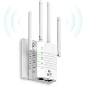 1200Mbps Dual - Band WiFi Extender Signal Booster, WiFi Extender with 4 Antennas, WiFi Booster Covers Up to 12880 Sq.ft & 105 Devices, WiFi Repeater with Wall - Plug Signal Booster for Home (white-N1)