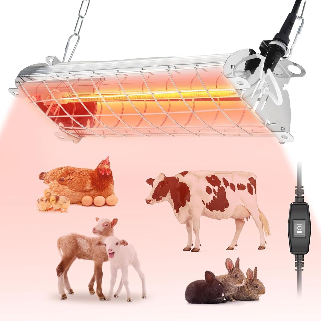Kfonla Large Chicken Coop Heater Lamp, 400W Carbon Fiber Chicks Brooder Heater Plates, Brooder Heating Lamp for Chicks Coop, Adjust 2 Mode Temp Hanging Height, Suitable for Poultry Indoor (14x5.5In)