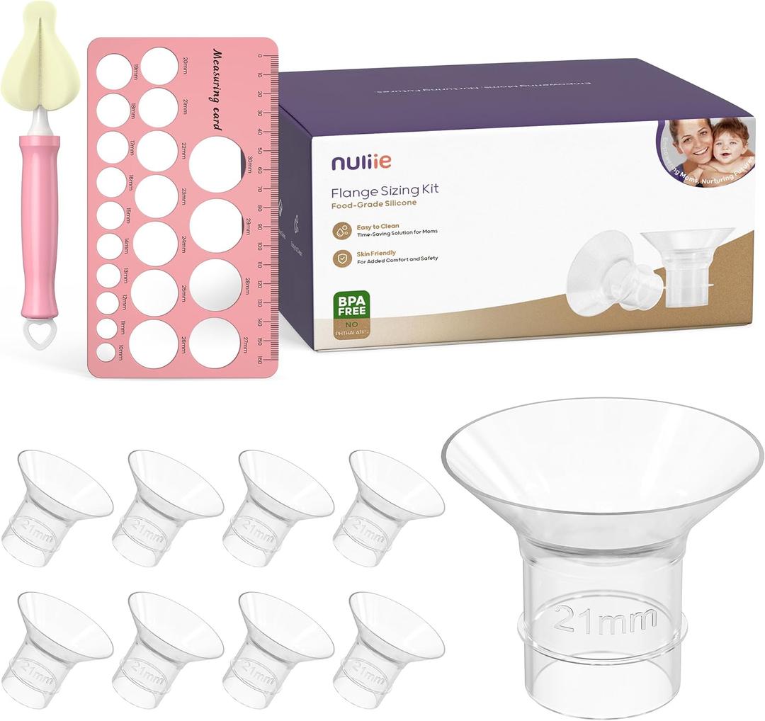 Nuliie Set of 8 Flange Sizing kit 21mm for 24mm Flange/Shield of Most Pumps, BPA Free Silicone Flange Inserts, Compatible with Momcozy/Elvie/Spectra/Bellababy/TSRETE/Nuliie Electric Breast Pumps