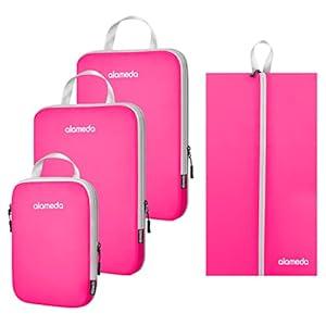 4 Set Compression Packing Cubes for Suitcases - Lightweight Compression Packing Cubes Travel for Backpack Carry-on Organizer Bags with Shoe Bag,  (L+L+S+Shoes bag)